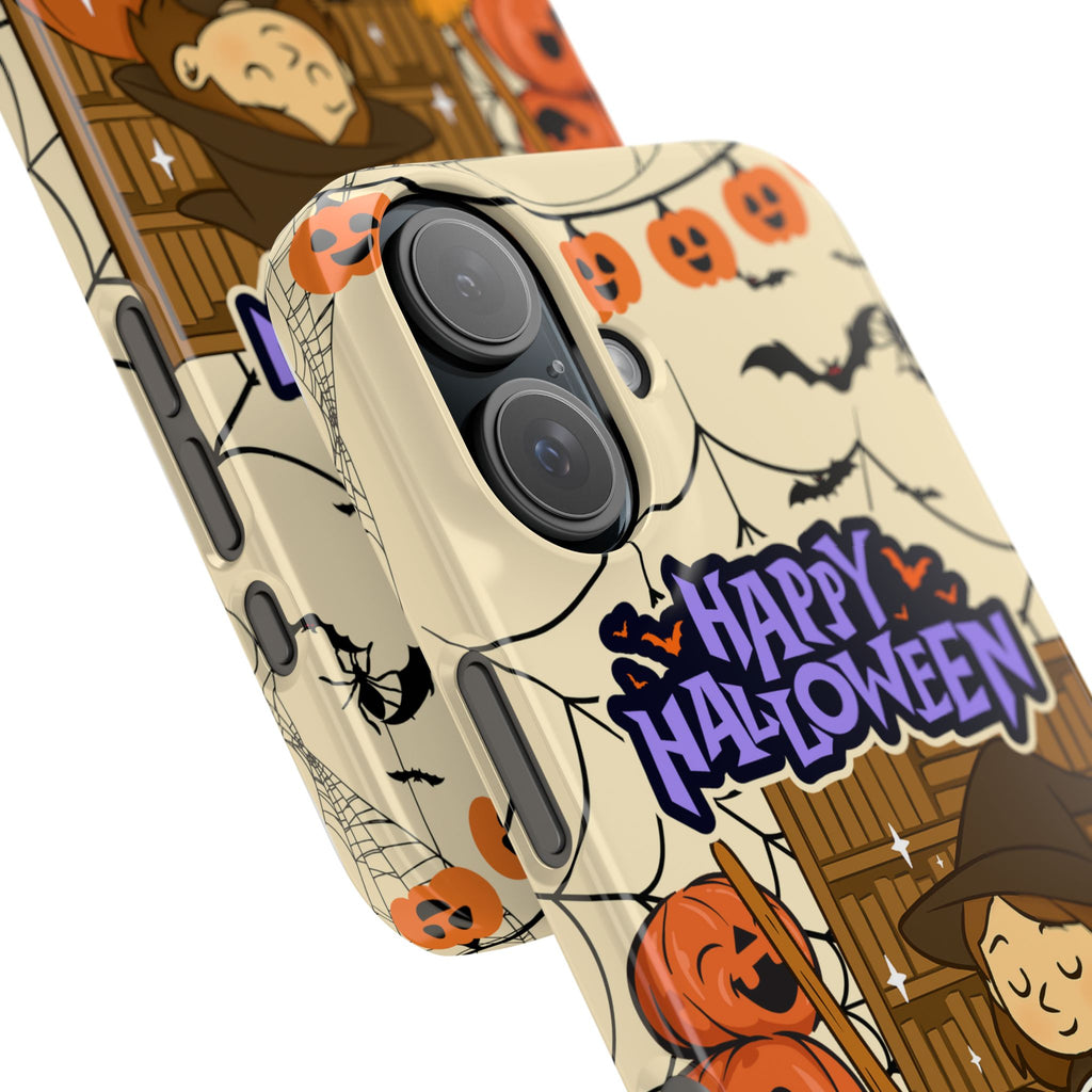 iPhone Case - Halloween Witch Reader with Pet, Personalized Fall Phone Cover, Book Lover Gift, Customizable Spooky Slim Case, Autumn Witchy