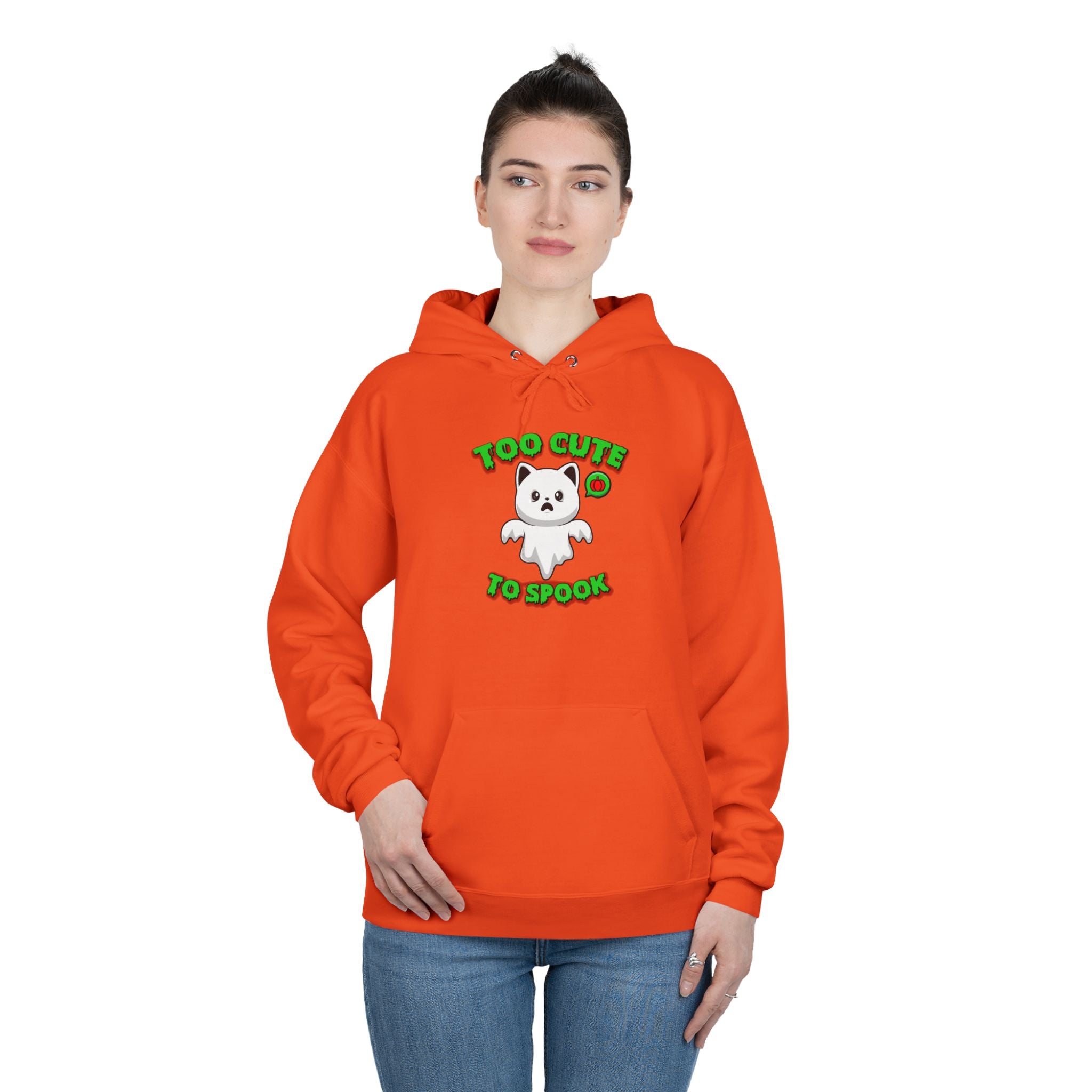 Halloween Cat Costume Unisex Hoodie Sweatshirt, Too Cute To Spook, Ghost Cat Gift, Cat Lover Apparel, Halloween Gift Idea, Vibrant Colors