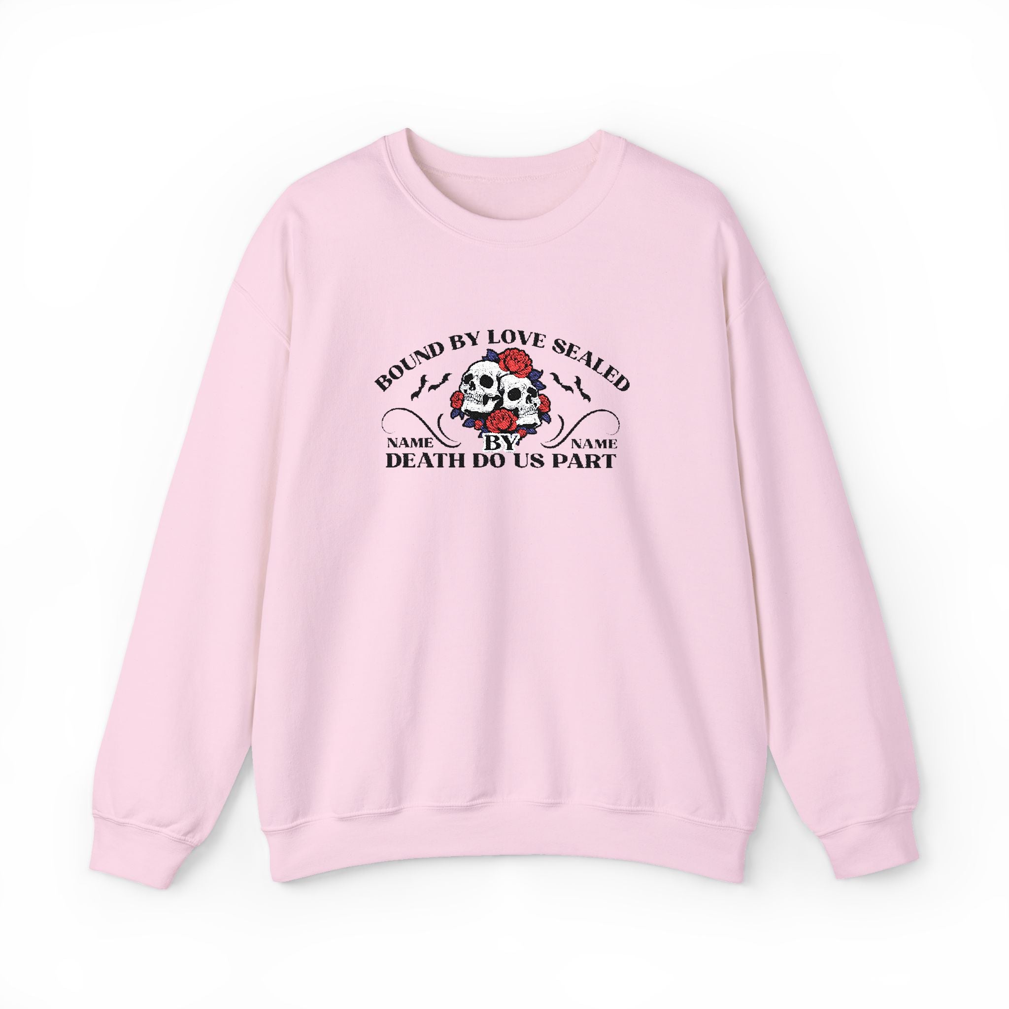 Embroidered Halloween Phrase Unisex Sweatshirt, Bound By Love Sealed By Death Customizable Halloween Sweatshirt, Couple's Names Sweatshirt,