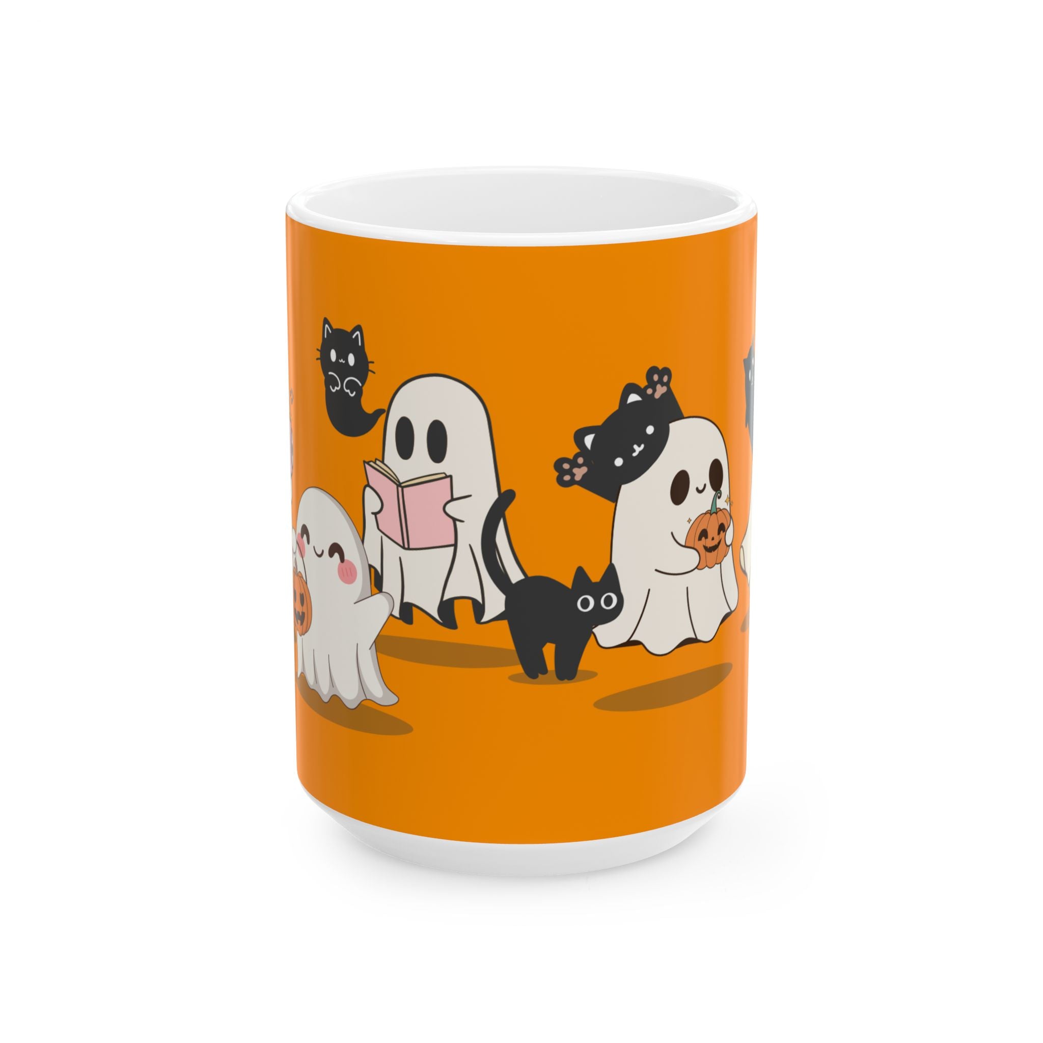 Ghostly Friends Ceramic Mug, Halloween Cat Lovers Gift, Cute Coffee Cup, Spooky Tea Mug, Halloween Decor, Cat Lady Gift