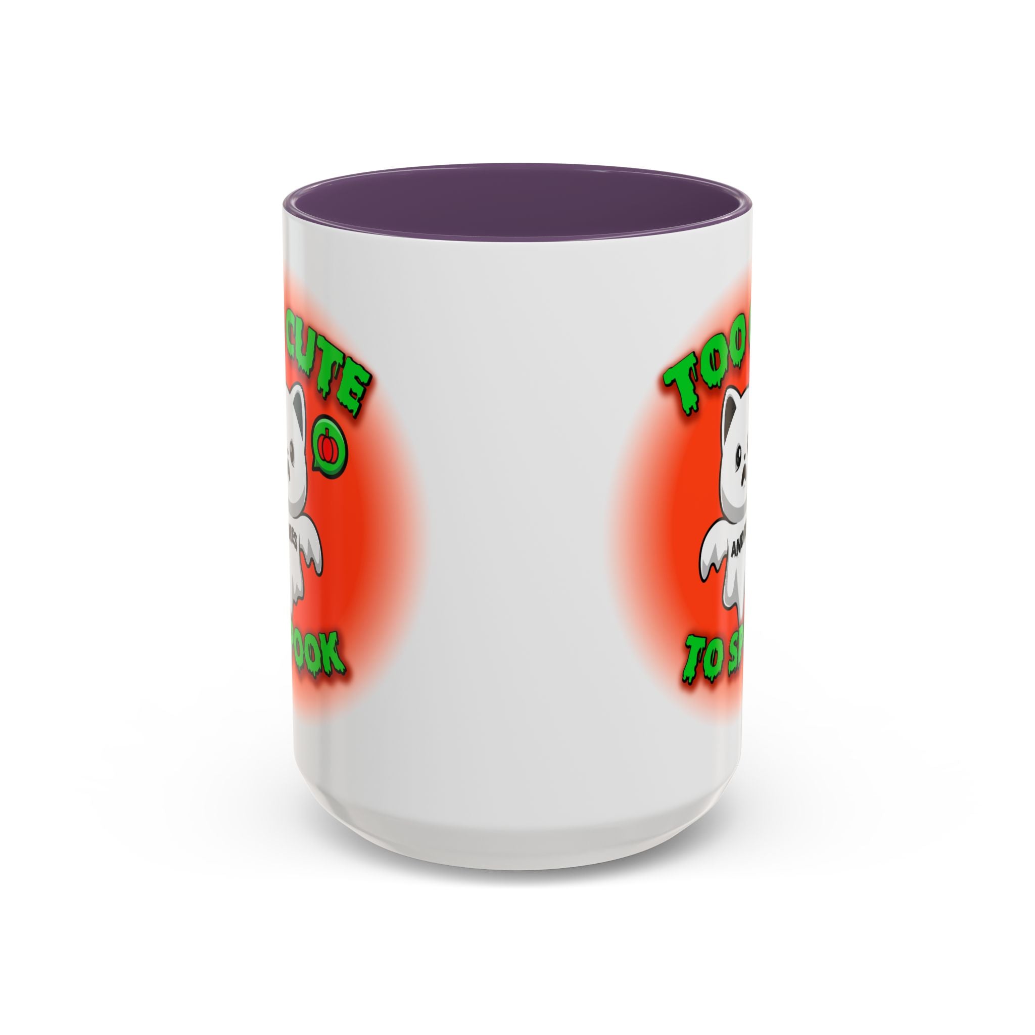 Halloween Accent Mug, Cute Ghost Cat, Too Cute To Spook, Custom Name Gift, Cat Lover Mug, Spooky Season Cup, Orange and White, Pink Handle,