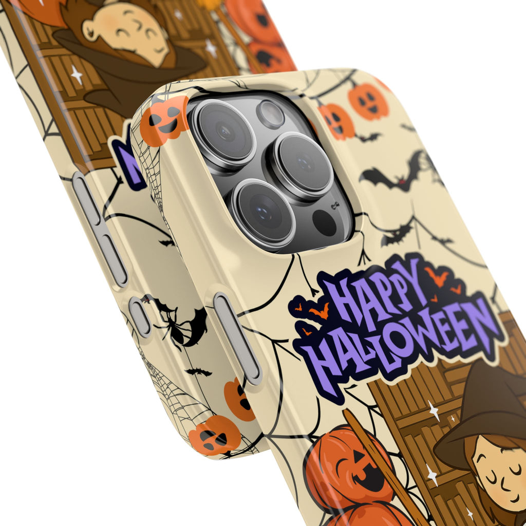 iPhone Case - Halloween Witch Reader with Pet, Personalized Fall Phone Cover, Book Lover Gift, Customizable Spooky Slim Case, Autumn Witchy