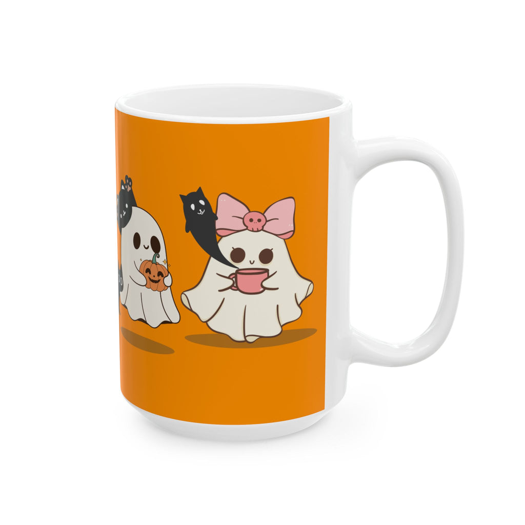 Ghostly Friends Ceramic Mug, Halloween Cat Lovers Gift, Cute Coffee Cup, Spooky Tea Mug, Halloween Decor, Cat Lady Gift