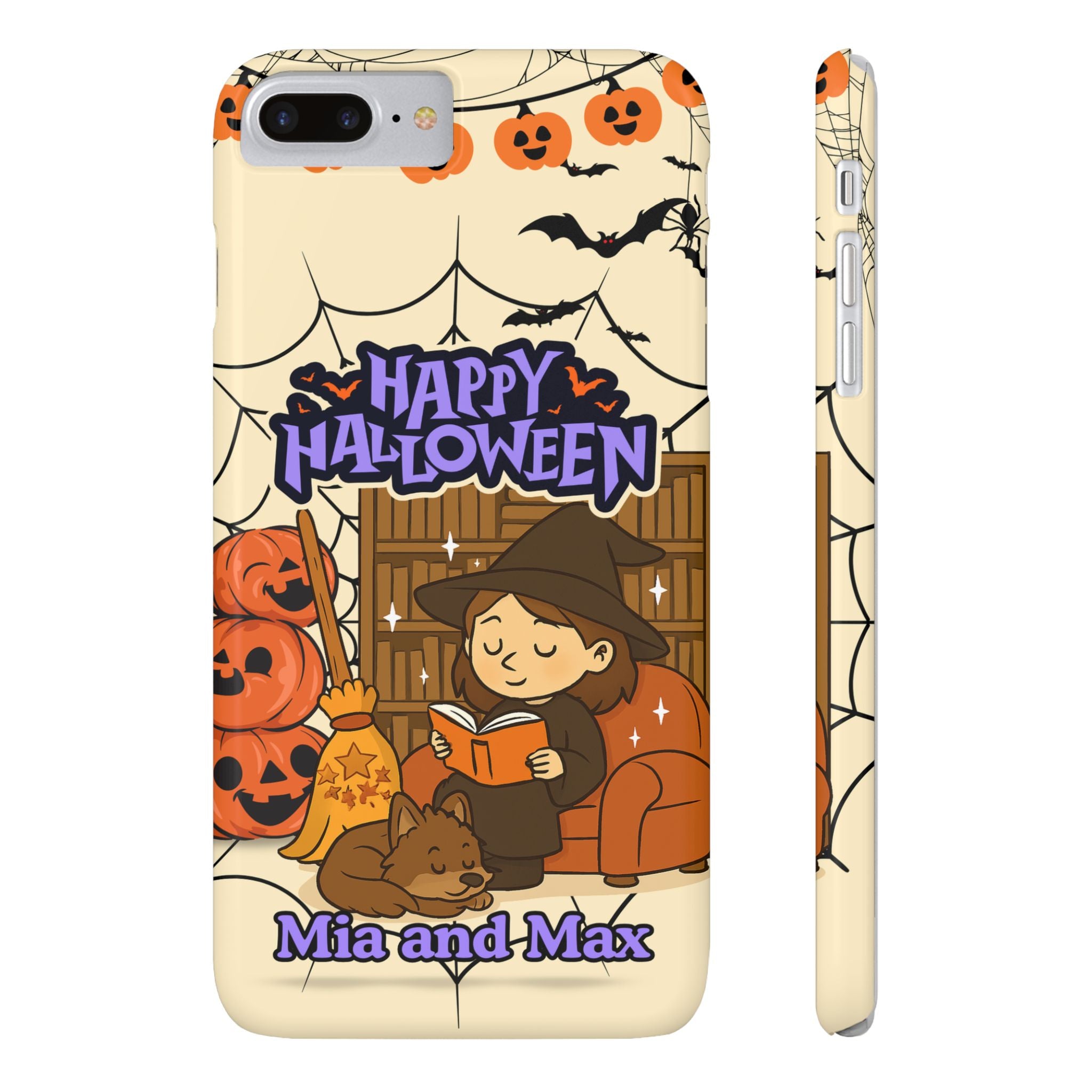 iPhone Case - Halloween Witch Reader with Pet, Personalized Fall Phone Cover, Book Lover Gift, Customizable Spooky Slim Case, Autumn Witchy