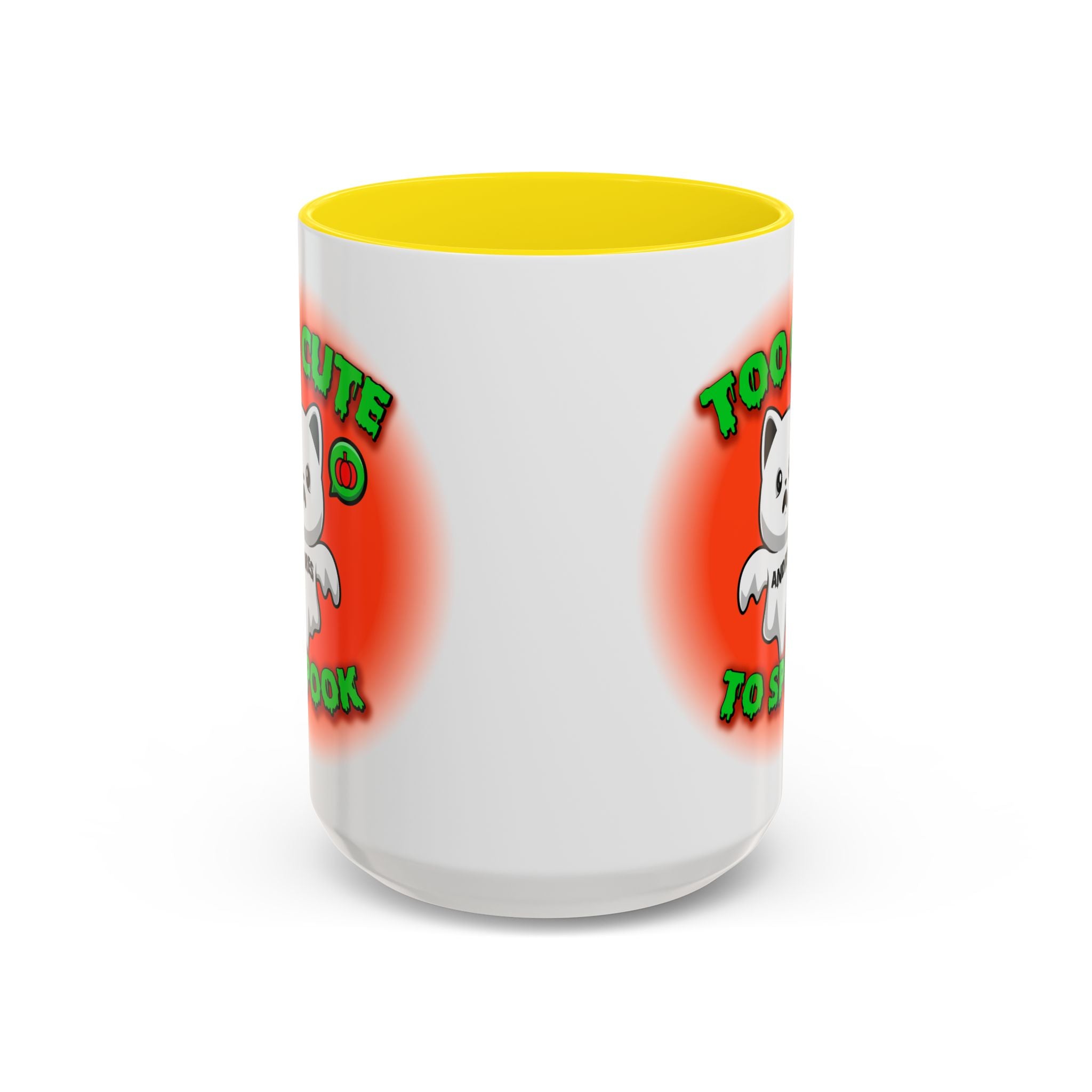 Halloween Accent Mug, Cute Ghost Cat, Too Cute To Spook, Custom Name Gift, Cat Lover Mug, Spooky Season Cup, Orange and White, Pink Handle,
