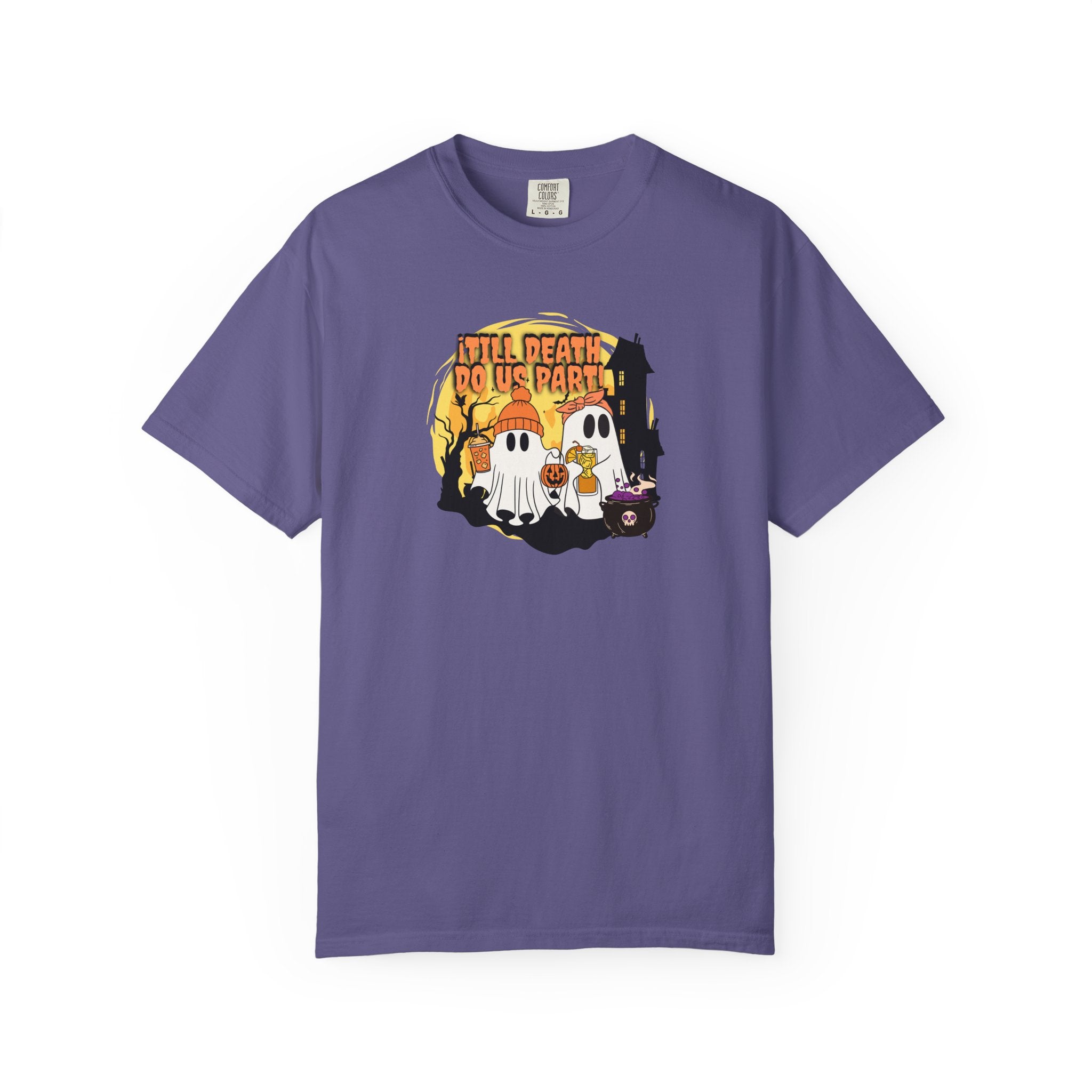 Halloween Ghost Couple Unisex Garment-Dyed T-shirt, Till Death Do Us Part, Men Women, Scary Tee, Matching, Spooky Shirt