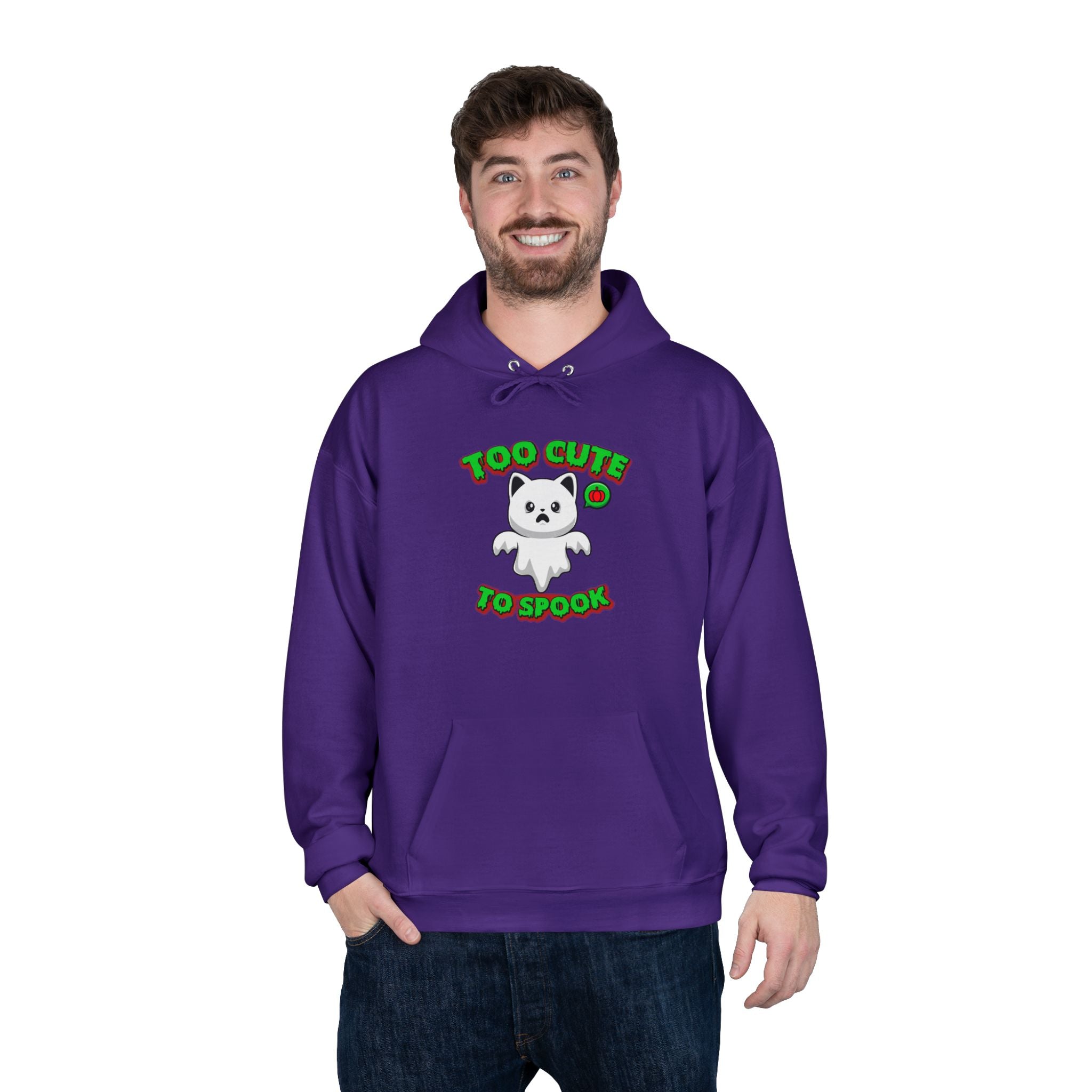 Halloween Cat Costume Unisex Hoodie Sweatshirt, Too Cute To Spook, Ghost Cat Gift, Cat Lover Apparel, Halloween Gift Idea, Vibrant Colors