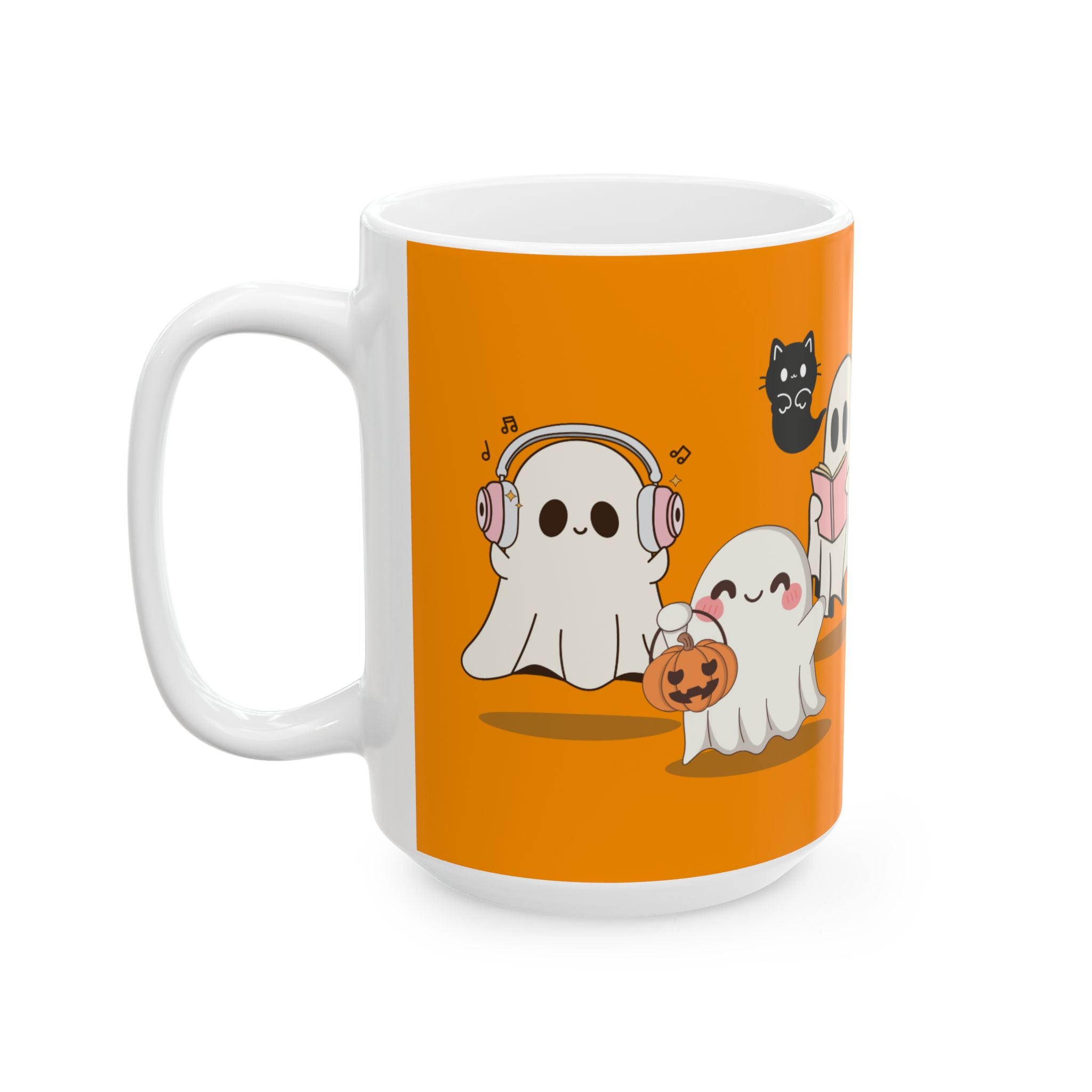 Ghostly Friends Ceramic Mug, Halloween Cat Lovers Gift, Cute Coffee Cup, Spooky Tea Mug, Halloween Decor, Cat Lady Gift