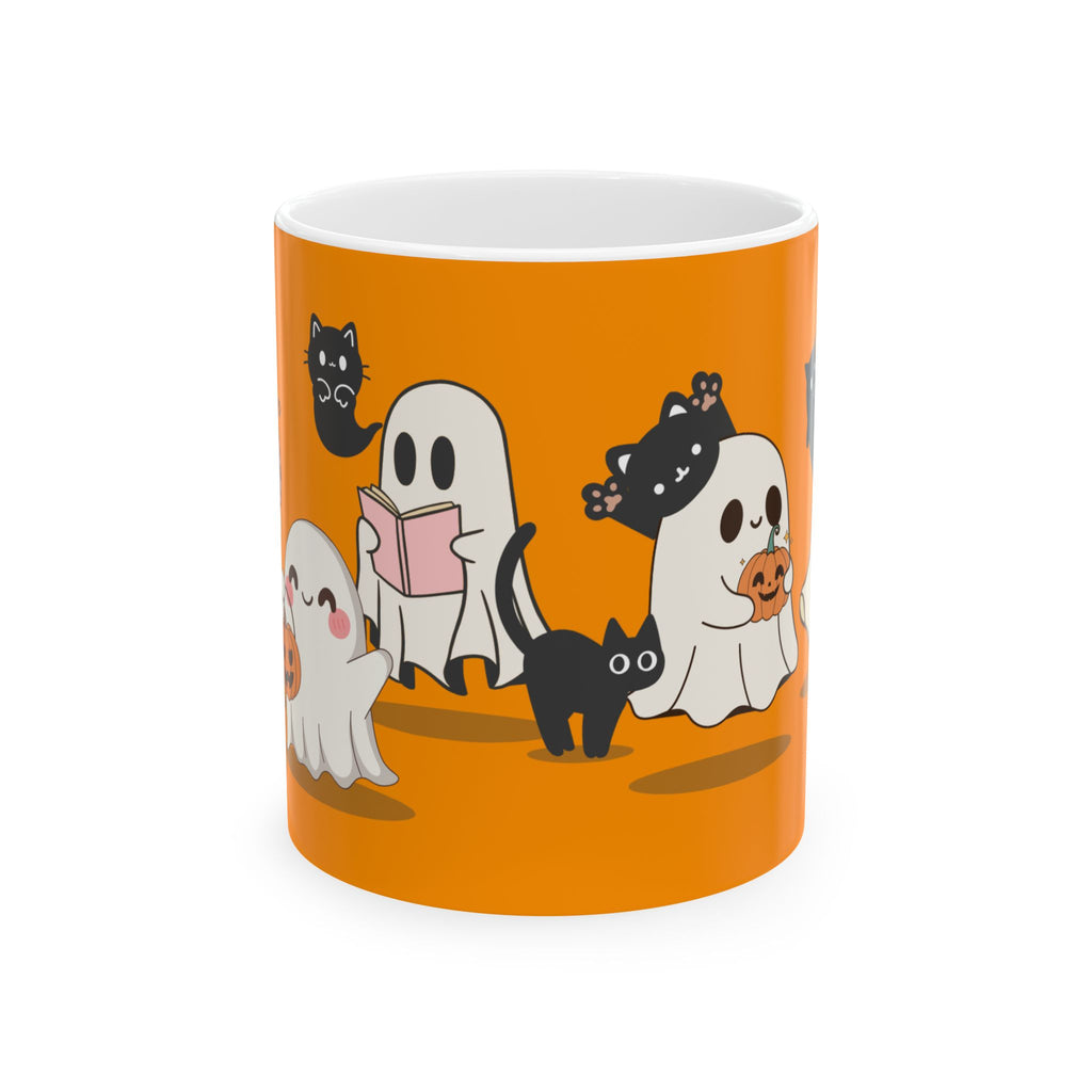 Ghostly Friends Ceramic Mug, Halloween Cat Lovers Gift, Cute Coffee Cup, Spooky Tea Mug, Halloween Decor, Cat Lady Gift