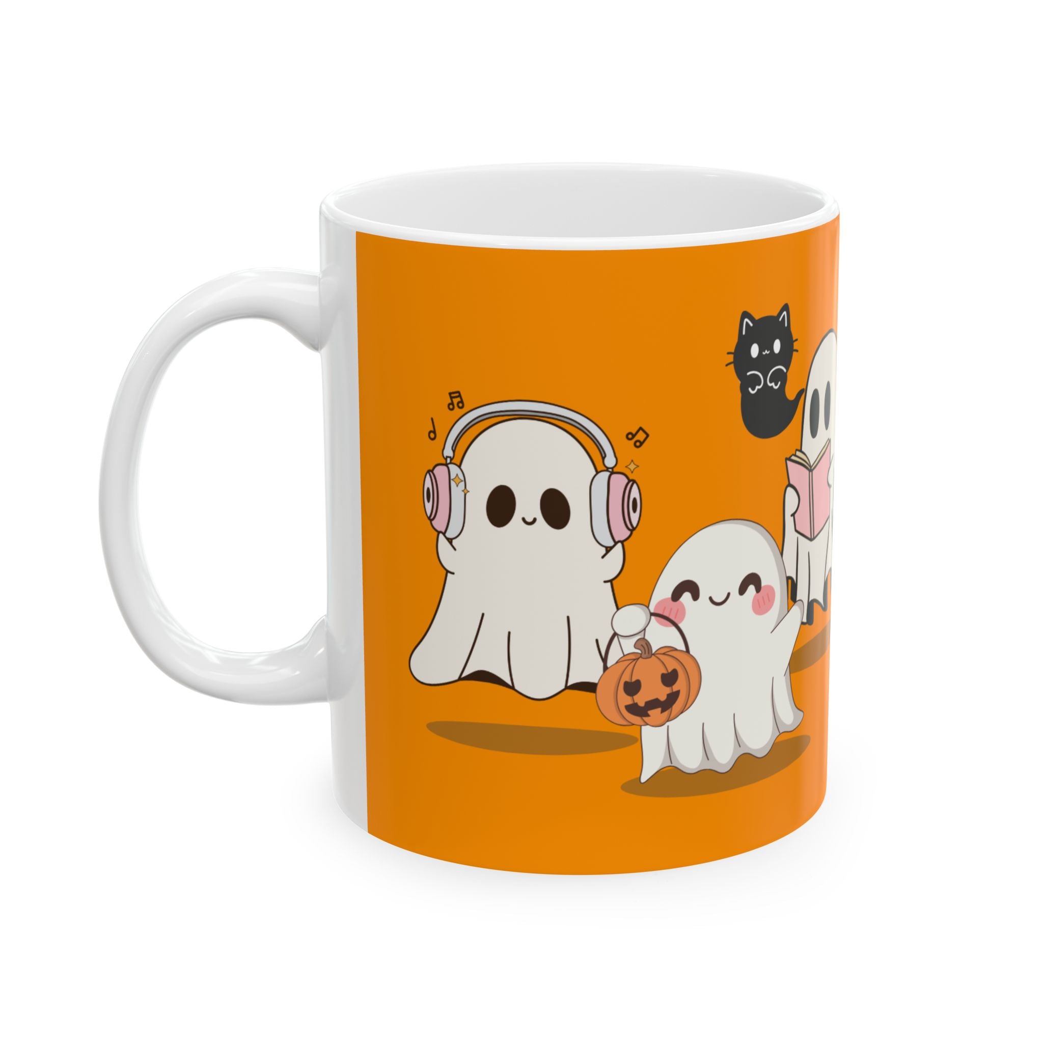 Ghostly Friends Ceramic Mug, Halloween Cat Lovers Gift, Cute Coffee Cup, Spooky Tea Mug, Halloween Decor, Cat Lady Gift