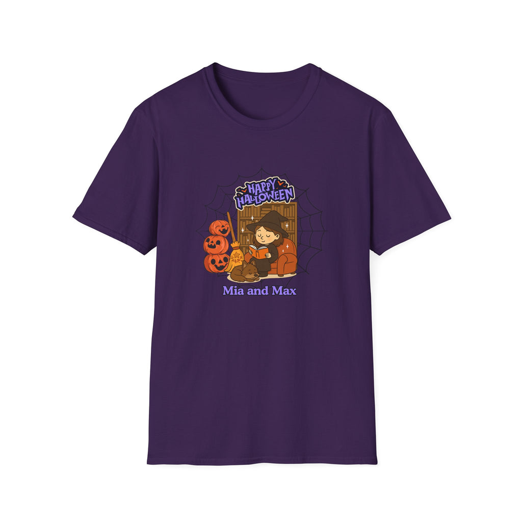 Personalized Halloween Tee  Unisex T-Shirt for Fall, Trick or Treat, Pet y Owner Names, Cozy, Cute & Fun Graphic Shirt for Autumn