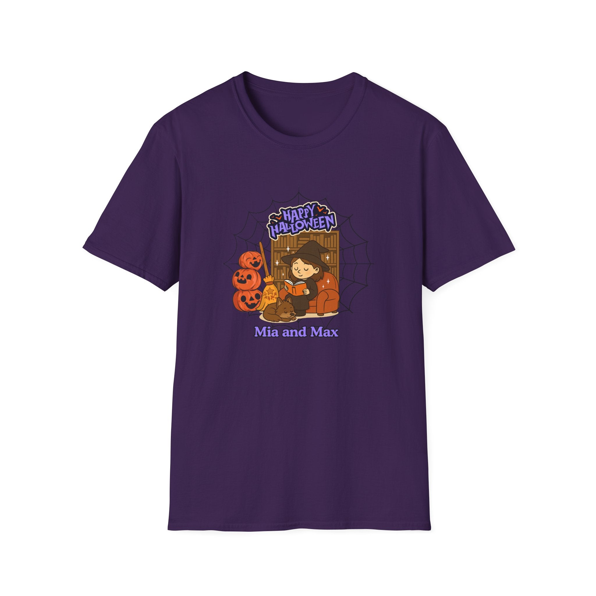 Personalized Halloween Tee  Unisex T-Shirt for Fall, Trick or Treat, Pet y Owner Names, Cozy, Cute & Fun Graphic Shirt for Autumn