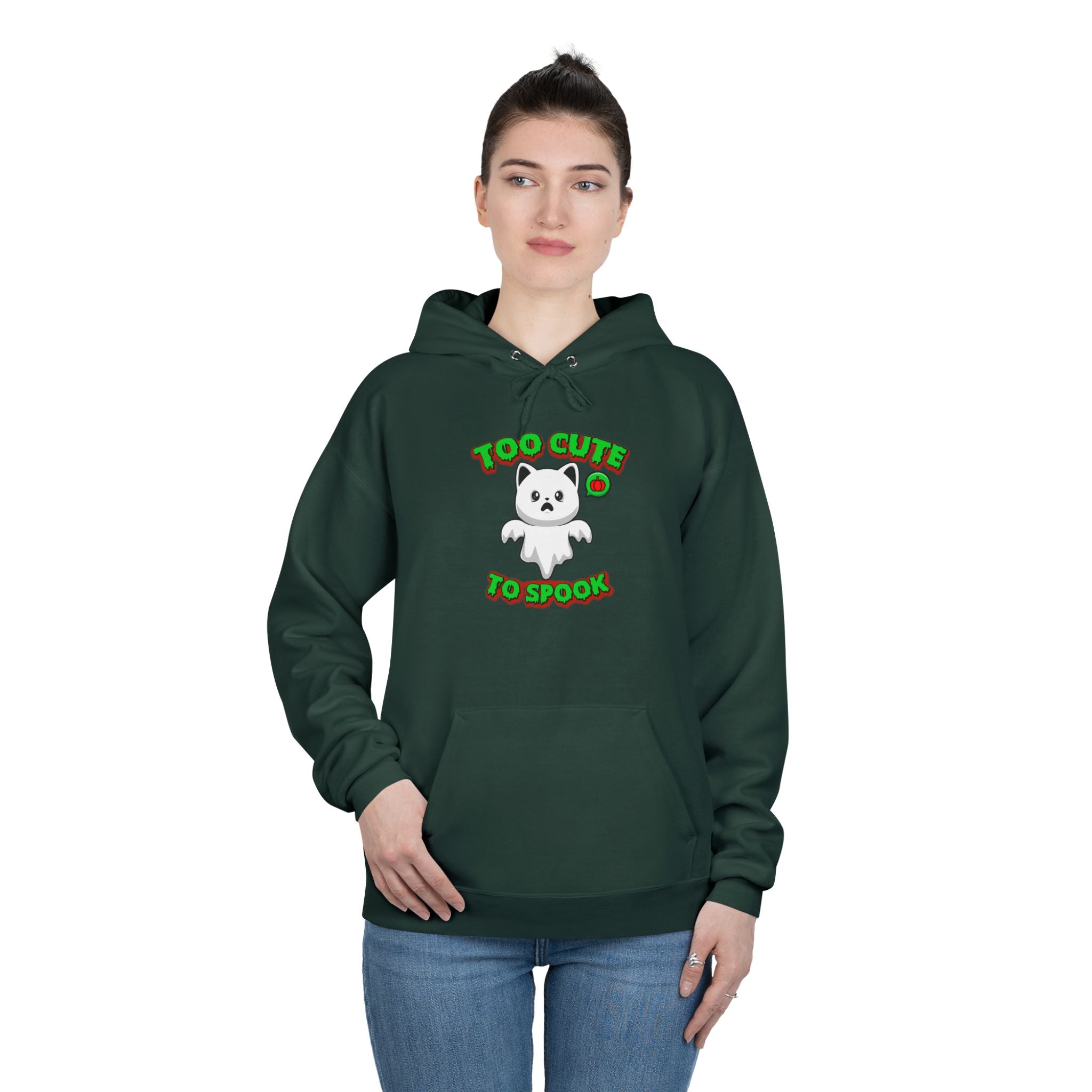 Halloween Cat Costume Unisex Hoodie Sweatshirt, Too Cute To Spook, Ghost Cat Gift, Cat Lover Apparel, Halloween Gift Idea, Vibrant Colors