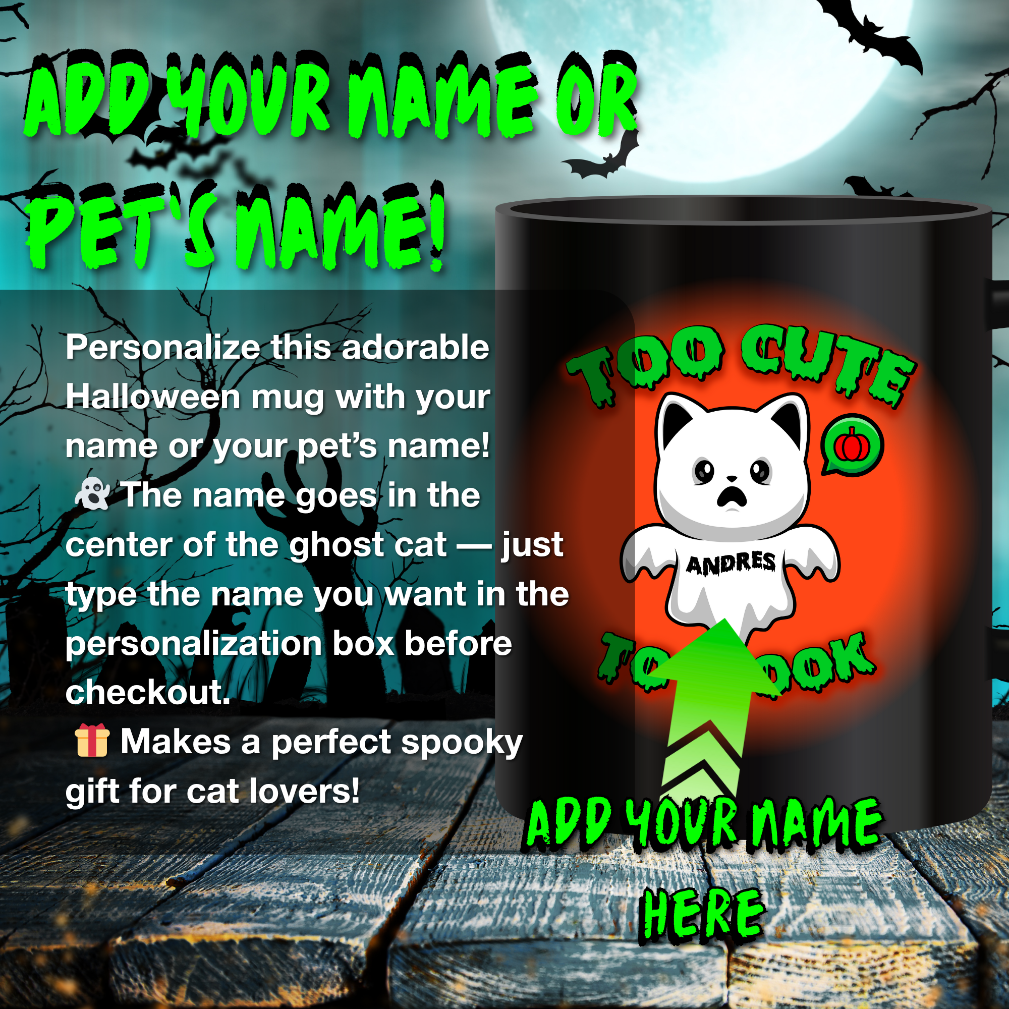 Cute Halloween Mug, Perfect Gift for Cat Lovers, Fun Coffee Cup, Spooky Decor, Personalized Drinkware