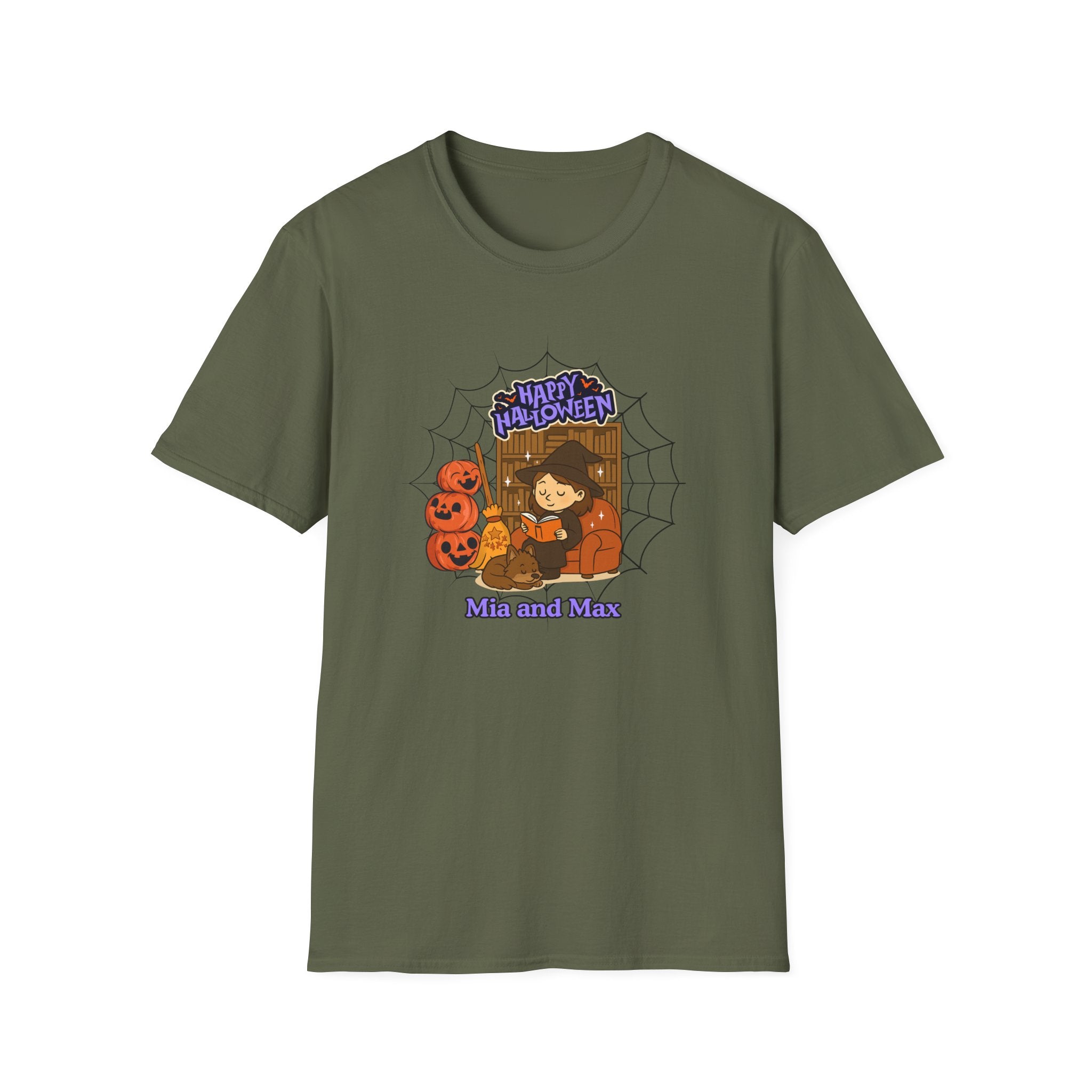 Personalized Halloween Tee  Unisex T-Shirt for Fall, Trick or Treat, Pet y Owner Names, Cozy, Cute & Fun Graphic Shirt for Autumn