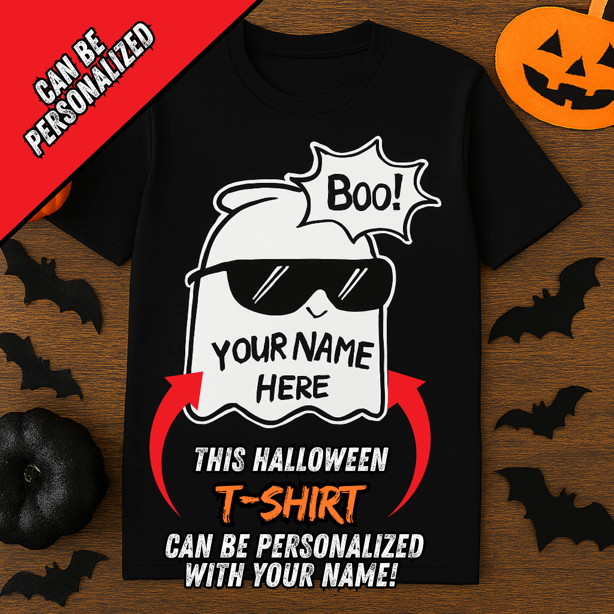 Customizable Ghost T-Shirt for Stylish Families - Personalized Halloween Tee, Cool Family Shirt, Fun Ghost Design, Unisex Halloween Costume,