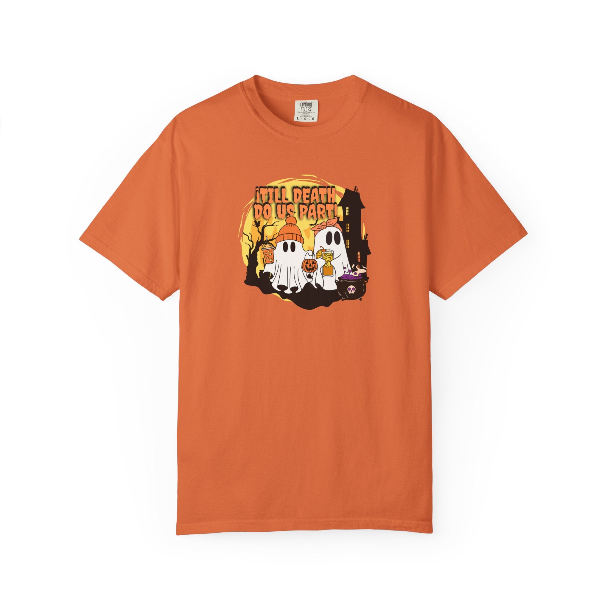 Halloween Ghost Couple Unisex Garment-Dyed T-shirt, Till Death Do Us Part, Men Women, Scary Tee, Matching, Spooky Shirt