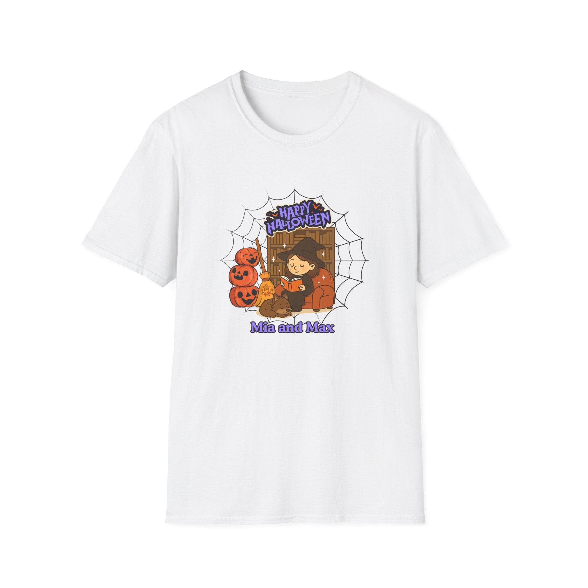 Personalized Halloween Tee  Unisex T-Shirt for Fall, Trick or Treat, Pet y Owner Names, Cozy, Cute & Fun Graphic Shirt for Autumn