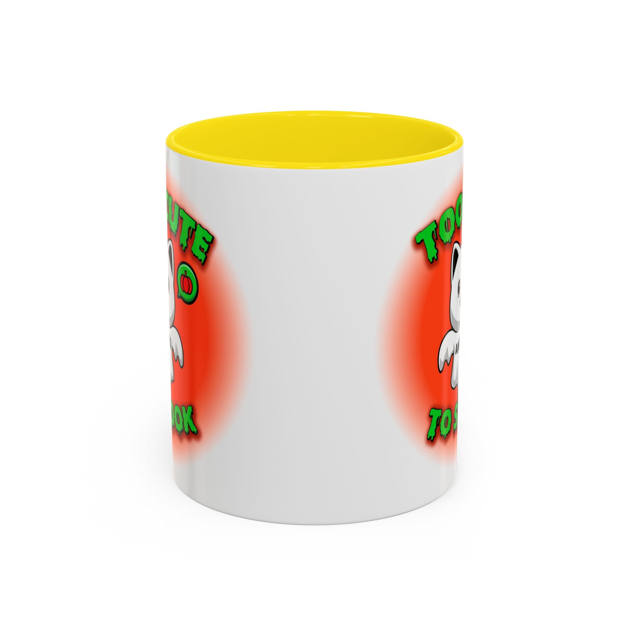 Halloween Accent Mug, Cute Ghost Cat, Too Cute To Spook, Custom Name Gift, Cat Lover Mug, Spooky Season Cup, Orange and White, Pink Handle,