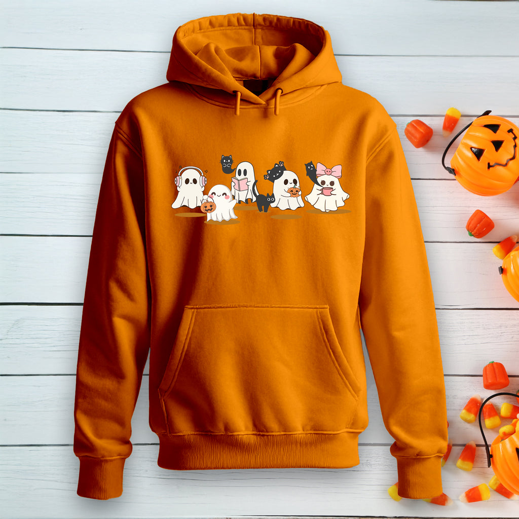 Ghost Reading, Coffee, Music y Cat Sweater, Halloween Sweatshirt for Book Lovers, Teachers y Librarians, Spooky Cute Gift