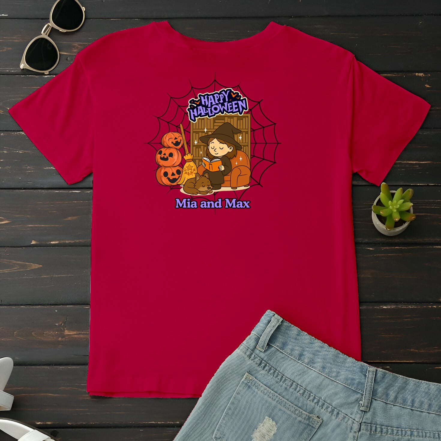 Personalized Halloween Tee  Unisex T-Shirt for Fall, Trick or Treat, Pet y Owner Names, Cozy, Cute & Fun Graphic Shirt for Autumn