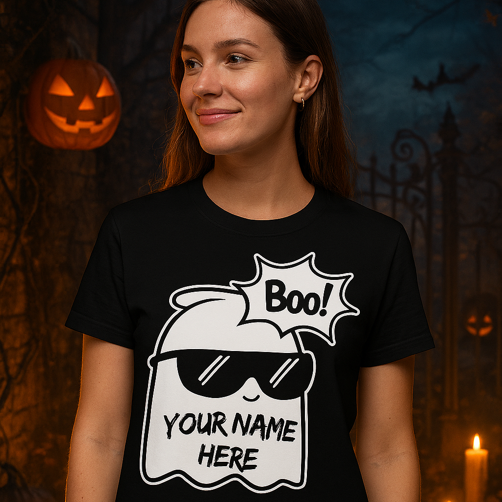 Customizable Ghost T-Shirt for Stylish Families - Personalized Halloween Tee, Cool Family Shirt, Fun Ghost Design, Unisex Halloween Costume,