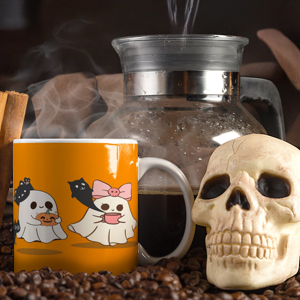 Ghostly Friends Ceramic Mug, Halloween Cat Lovers Gift, Cute Coffee Cup, Spooky Tea Mug, Halloween Decor, Cat Lady Gift