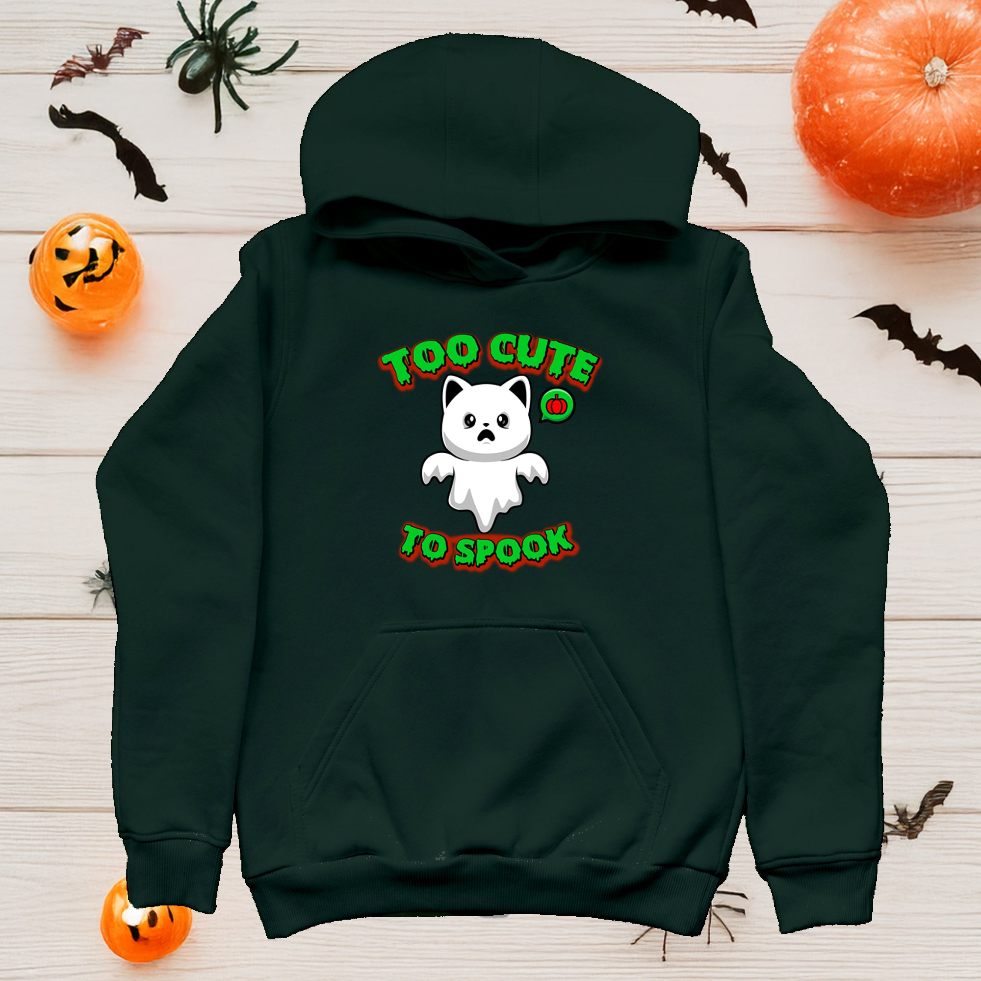 Halloween Cat Costume Unisex Hoodie Sweatshirt, Too Cute To Spook, Ghost Cat Gift, Cat Lover Apparel, Halloween Gift Idea, Vibrant Colors