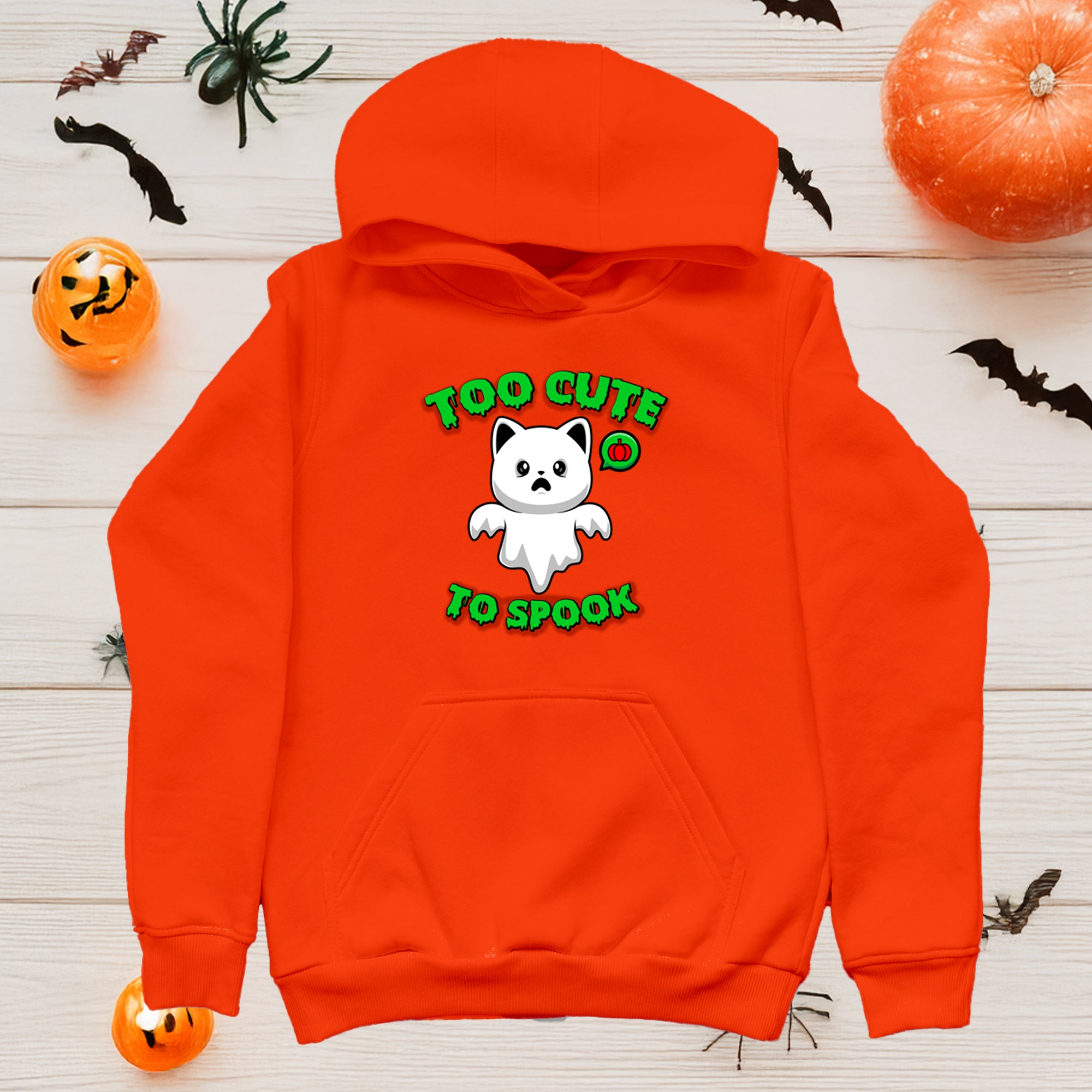 Halloween Cat Costume Unisex Hoodie Sweatshirt, Too Cute To Spook, Ghost Cat Gift, Cat Lover Apparel, Halloween Gift Idea, Vibrant Colors
