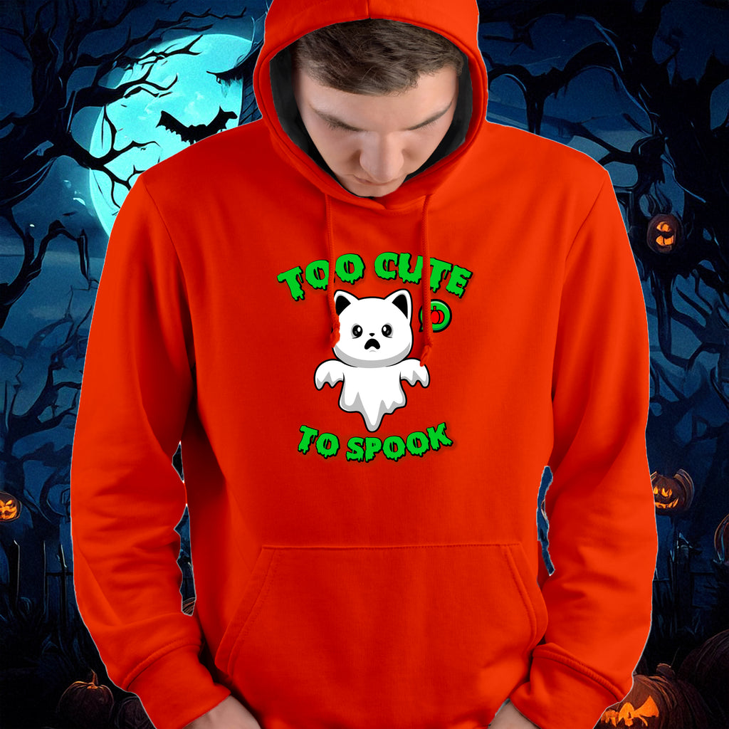 Halloween Cat Costume Unisex Hoodie Sweatshirt, Too Cute To Spook, Ghost Cat Gift, Cat Lover Apparel, Halloween Gift Idea, Vibrant Colors