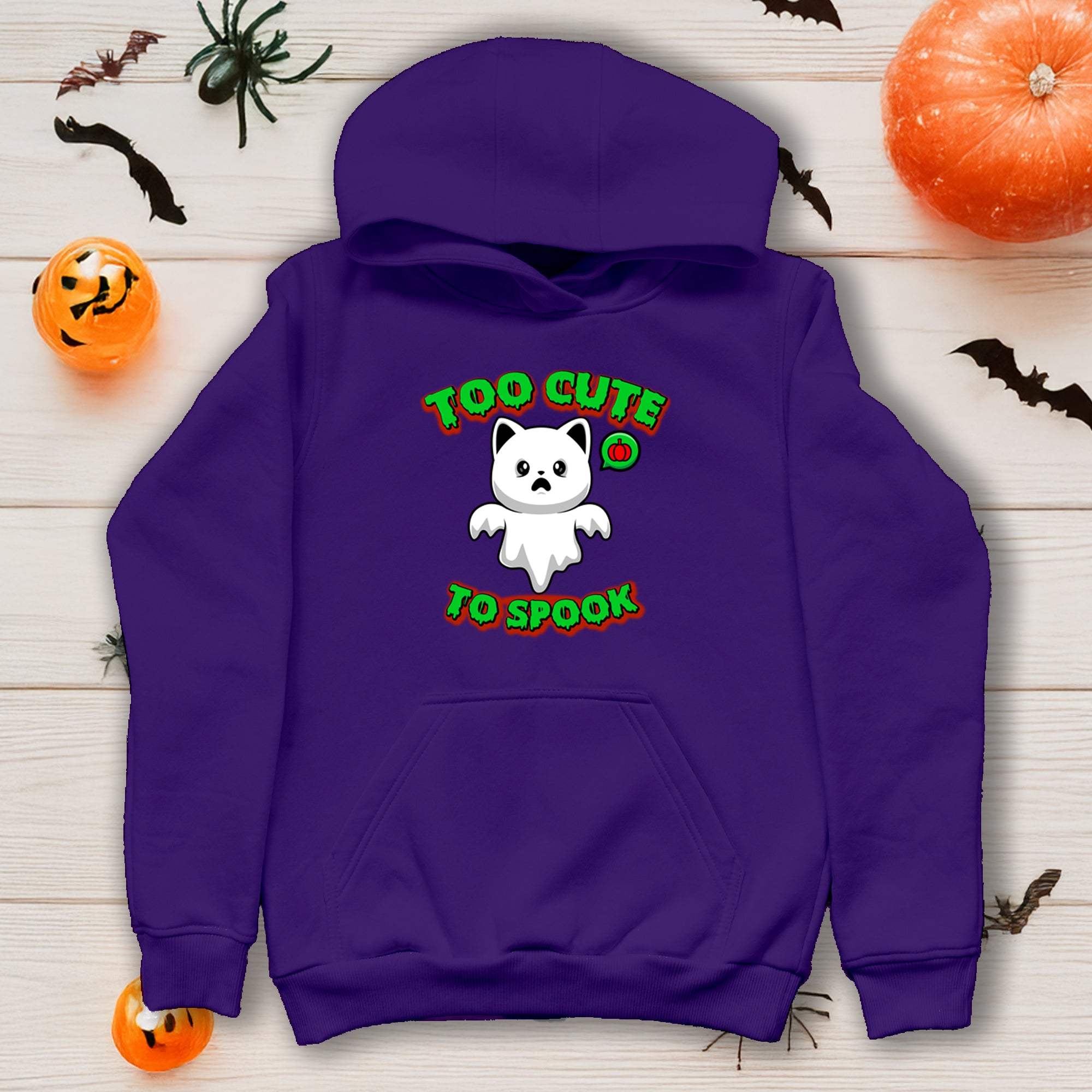 Halloween Cat Costume Unisex Hoodie Sweatshirt, Too Cute To Spook, Ghost Cat Gift, Cat Lover Apparel, Halloween Gift Idea, Vibrant Colors