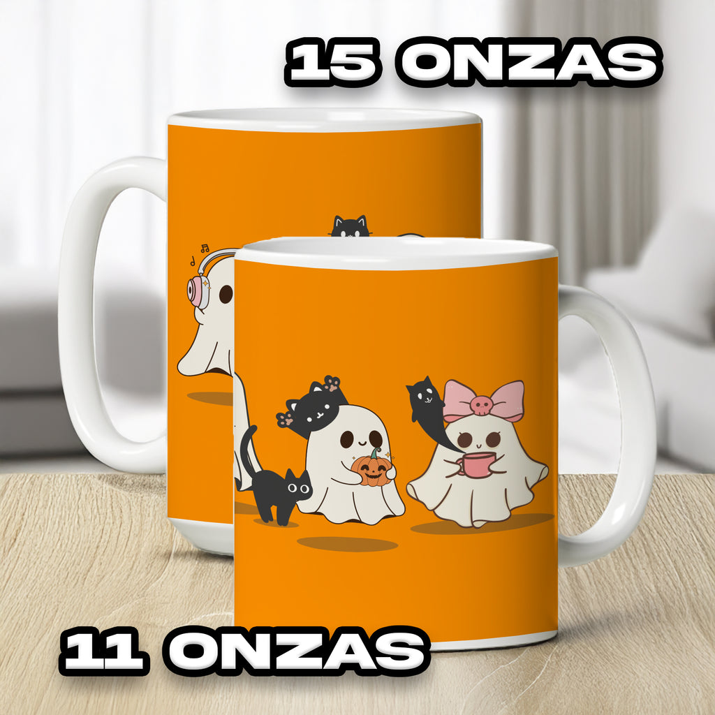 Ghostly Friends Ceramic Mug, Halloween Cat Lovers Gift, Cute Coffee Cup, Spooky Tea Mug, Halloween Decor, Cat Lady Gift