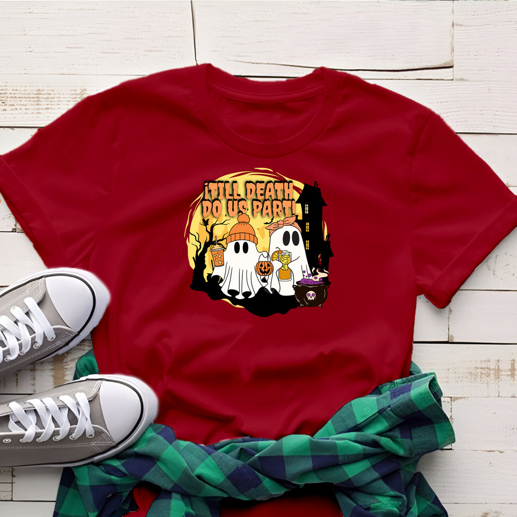 Halloween Ghost Couple Unisex Garment-Dyed T-shirt, Till Death Do Us Part, Men Women, Scary Tee, Matching, Spooky Shirt