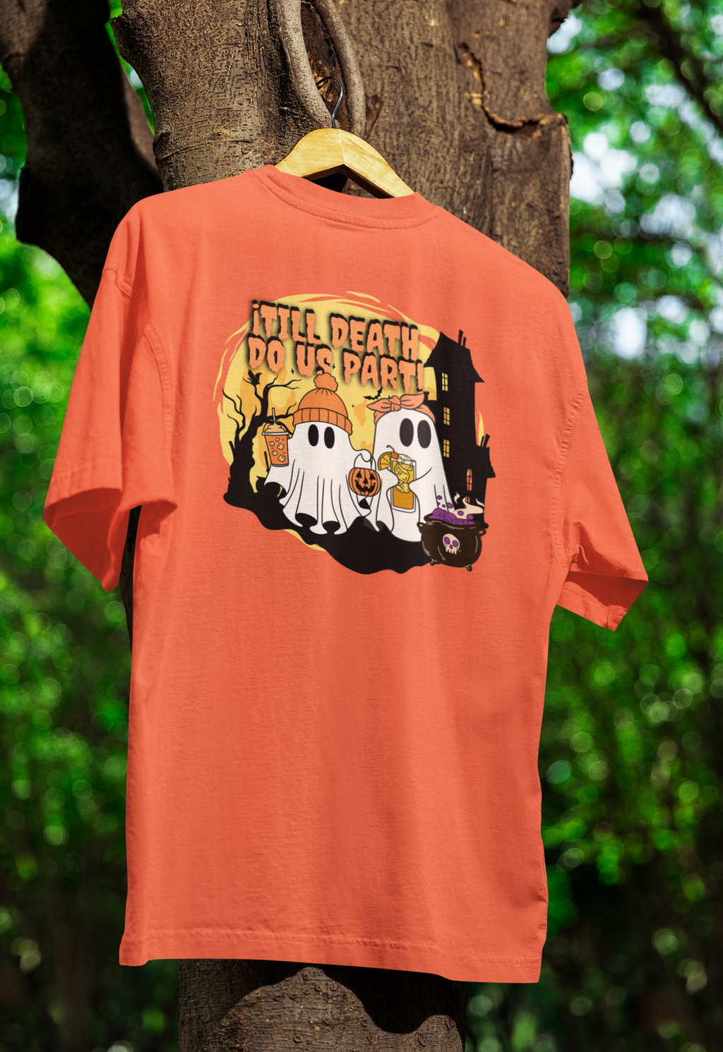 Halloween Ghost Couple Unisex Garment-Dyed T-shirt, Till Death Do Us Part, Men Women, Scary Tee, Matching, Spooky Shirt