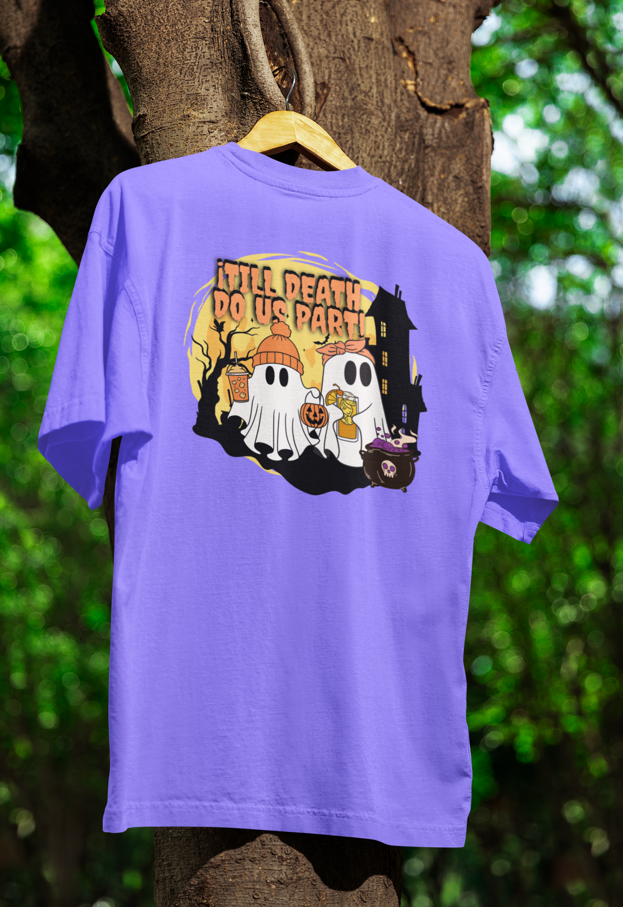 Halloween Ghost Couple Unisex Garment-Dyed T-shirt, Till Death Do Us Part, Men Women, Scary Tee, Matching, Spooky Shirt