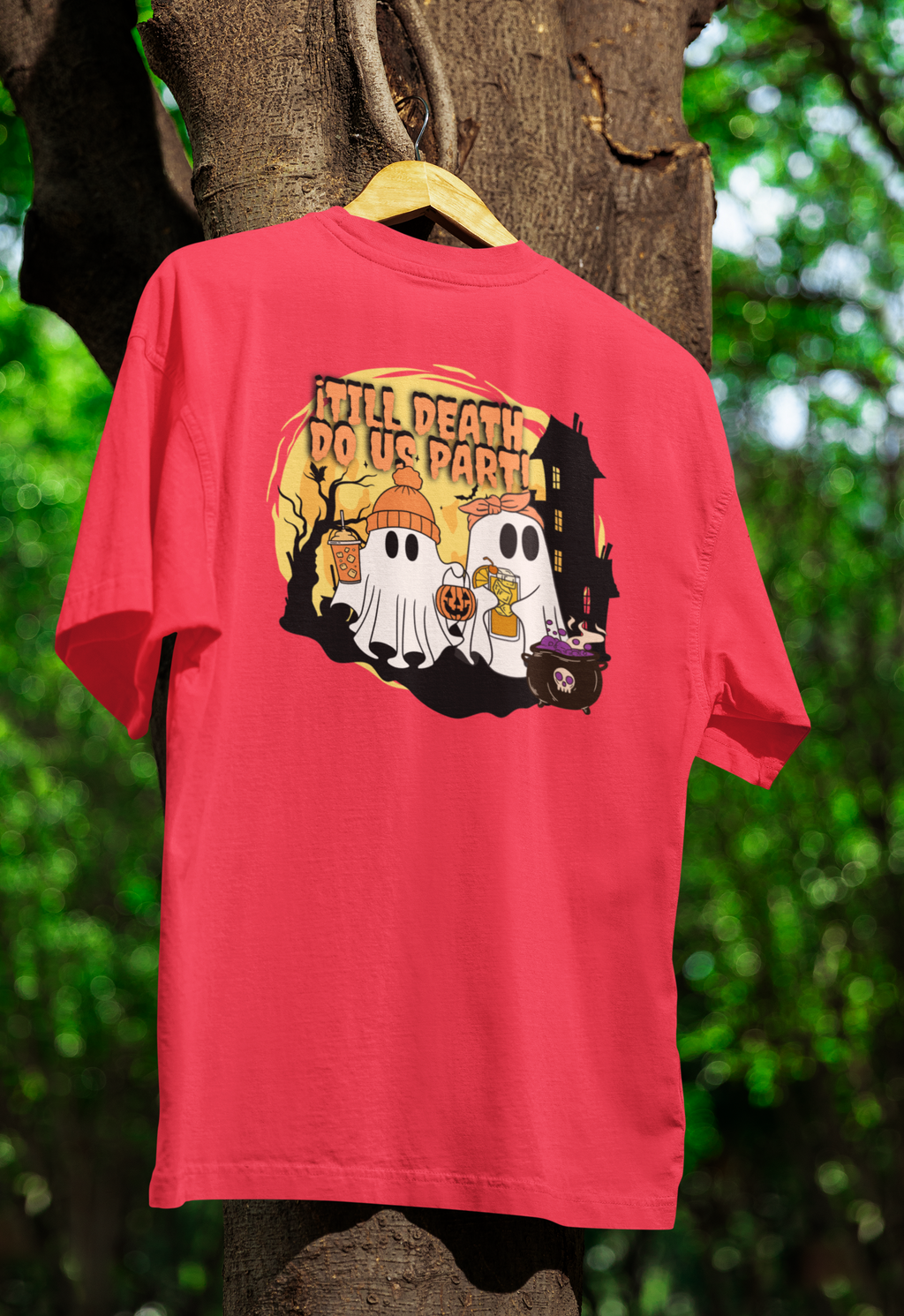 Halloween Ghost Couple Unisex Garment-Dyed T-shirt, Till Death Do Us Part, Men Women, Scary Tee, Matching, Spooky Shirt