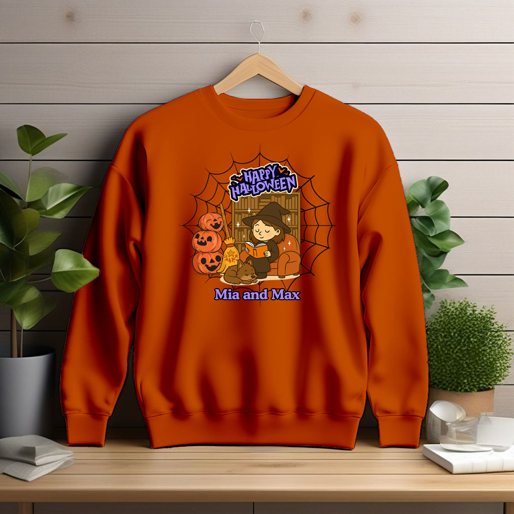 Halloween Witch and Wolf Personalized Sweatshirt, Halloween Crewneck, Halloween Sweater, Halloween Jumper, Halloween Top