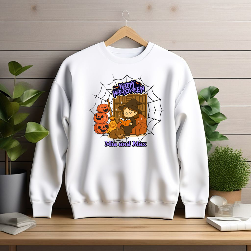 Halloween Witch and Wolf Personalized Sweatshirt, Halloween Crewneck, Halloween Sweater, Halloween Jumper, Halloween Top
